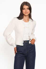 Silvie Lace Font Tie Cardigan - Cream