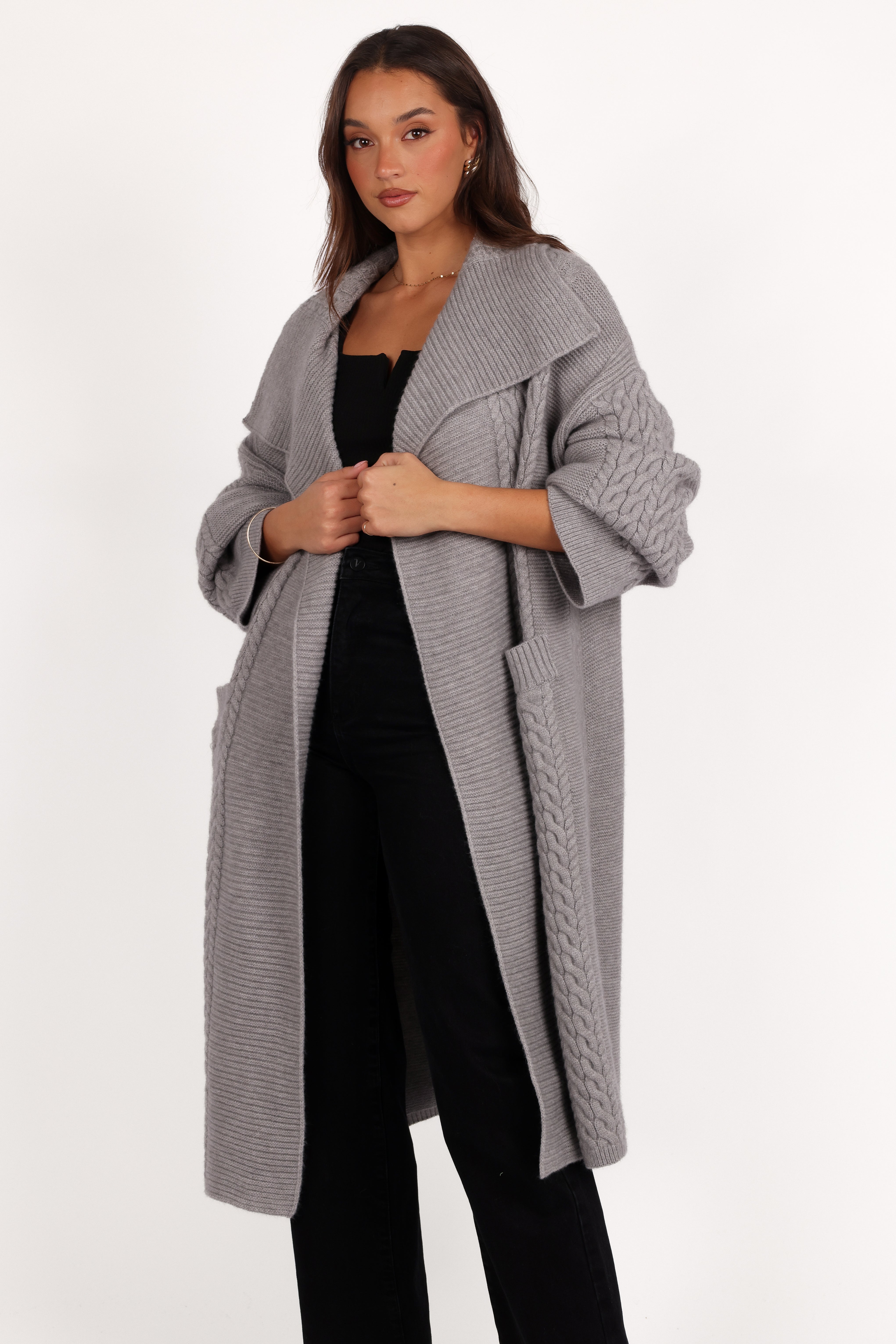 Soma Oversized Open Front Cardigan Grey Petal Pup USA