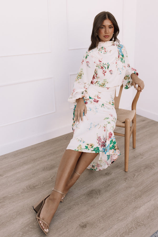 Sophia Long Sleeve Dress - White Floral