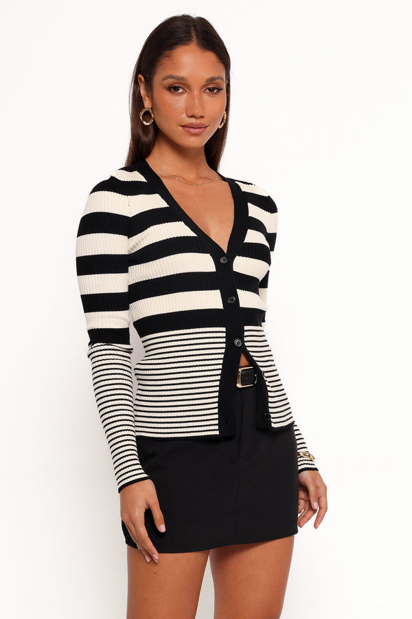 Sorella Cardigan Top - Black Cream Stripe