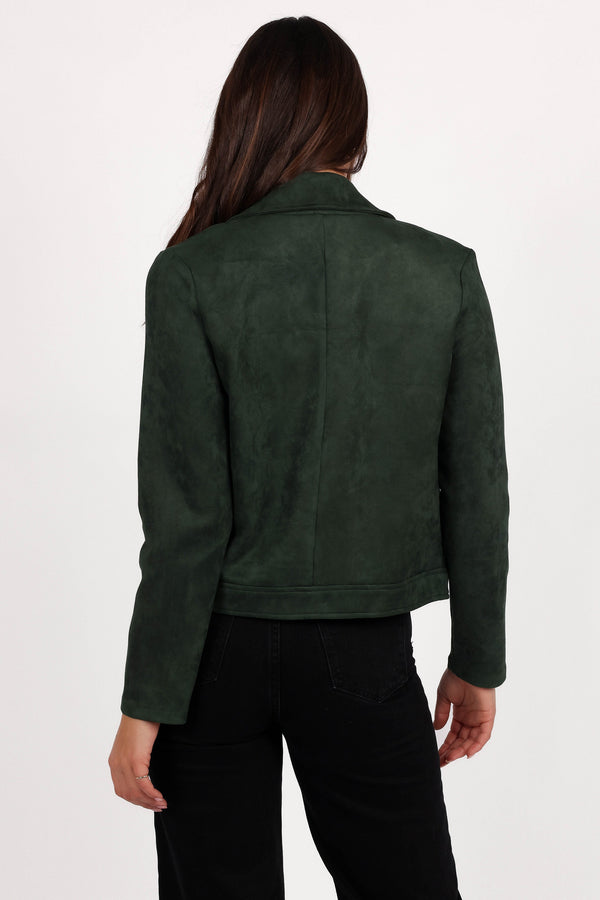 Spencer Faux Suede Moto Jacket - Olive