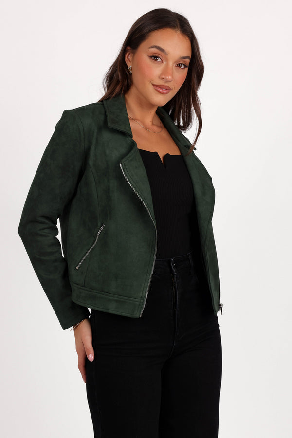 Spencer Faux Suede Moto Jacket - Olive