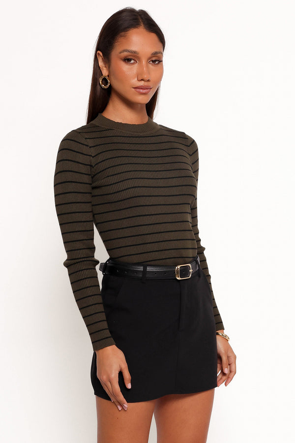 Stacie Ribbed Knit Top - Olive Stripe