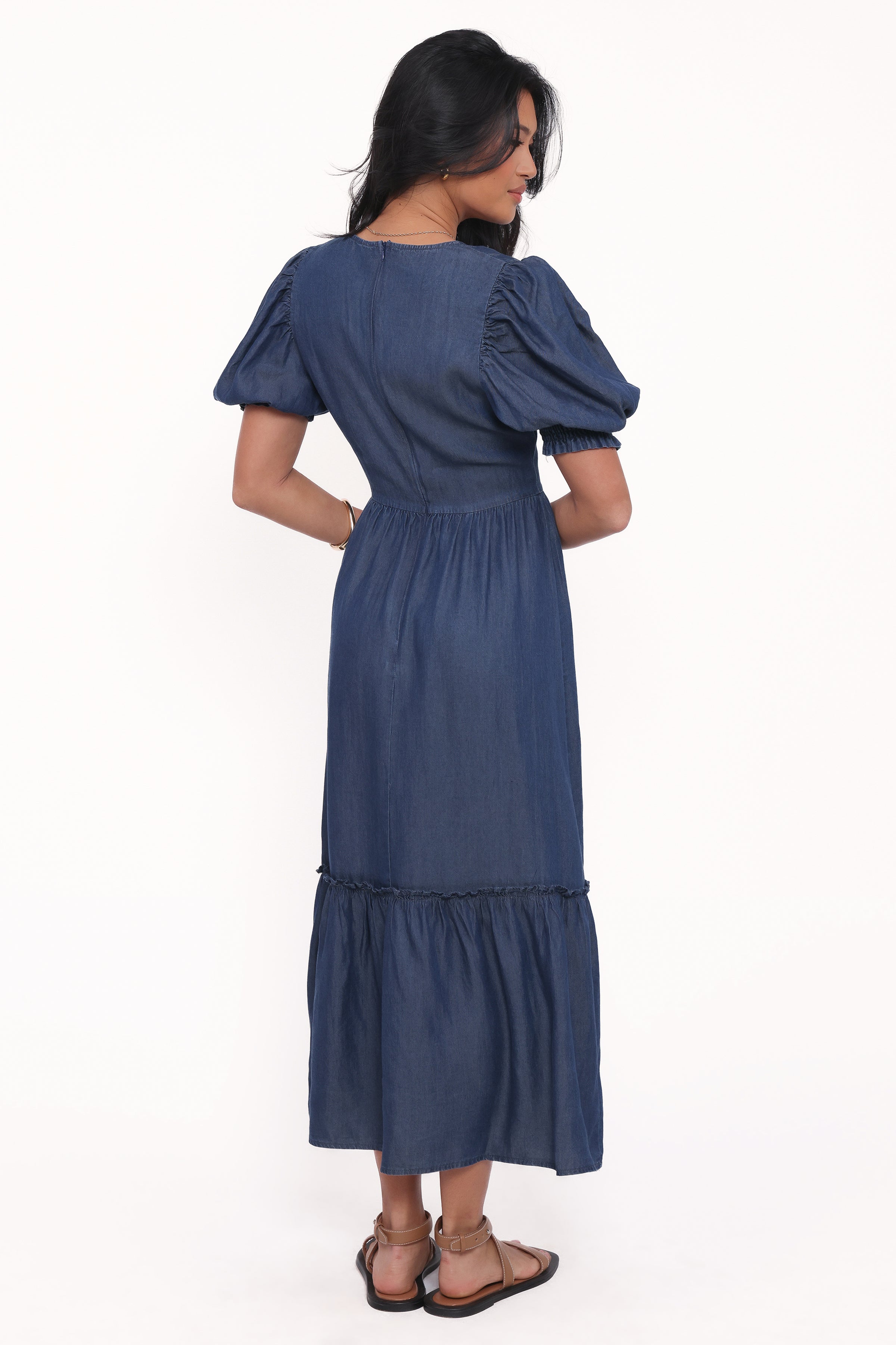 Steele Puff Sleeve Midi Dress - Dark Denim