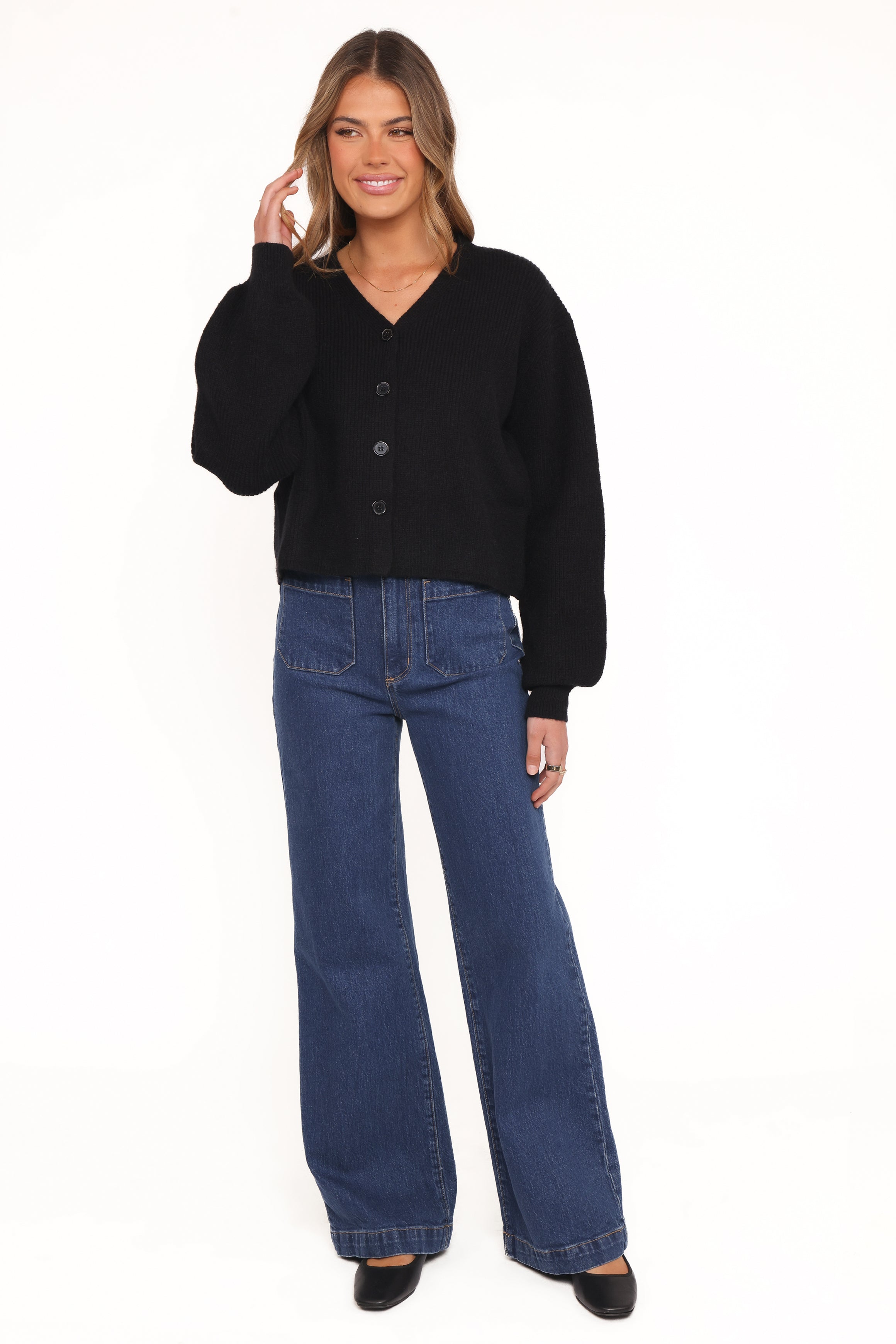 Sybil Button Front Cardigan - Black