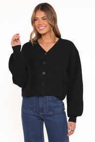Sybil Button Front Cardigan - Black