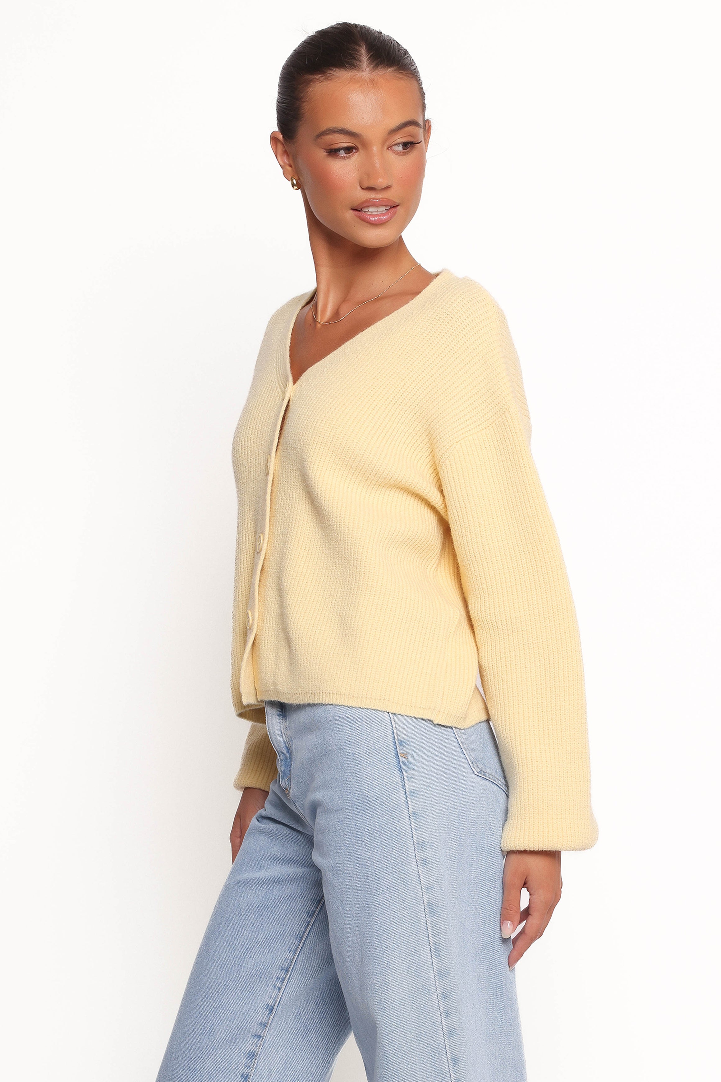 Sybil Button Front Cardigan - Butter Yellow