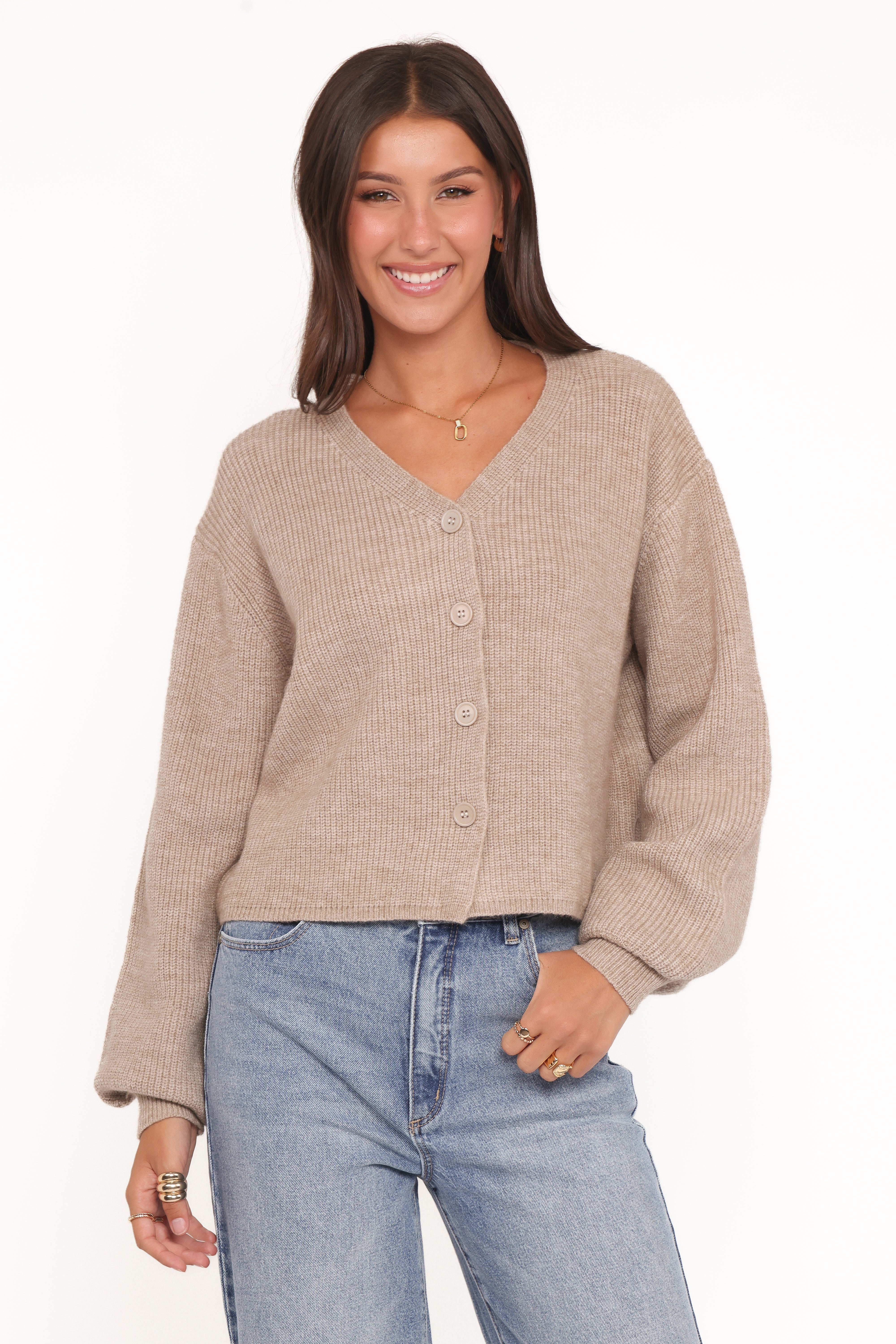Sybil Button Front Cardigan - Mushroom