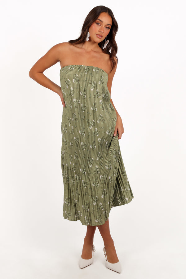 Sylvie Strapless Midi Dress - Sage Botanical