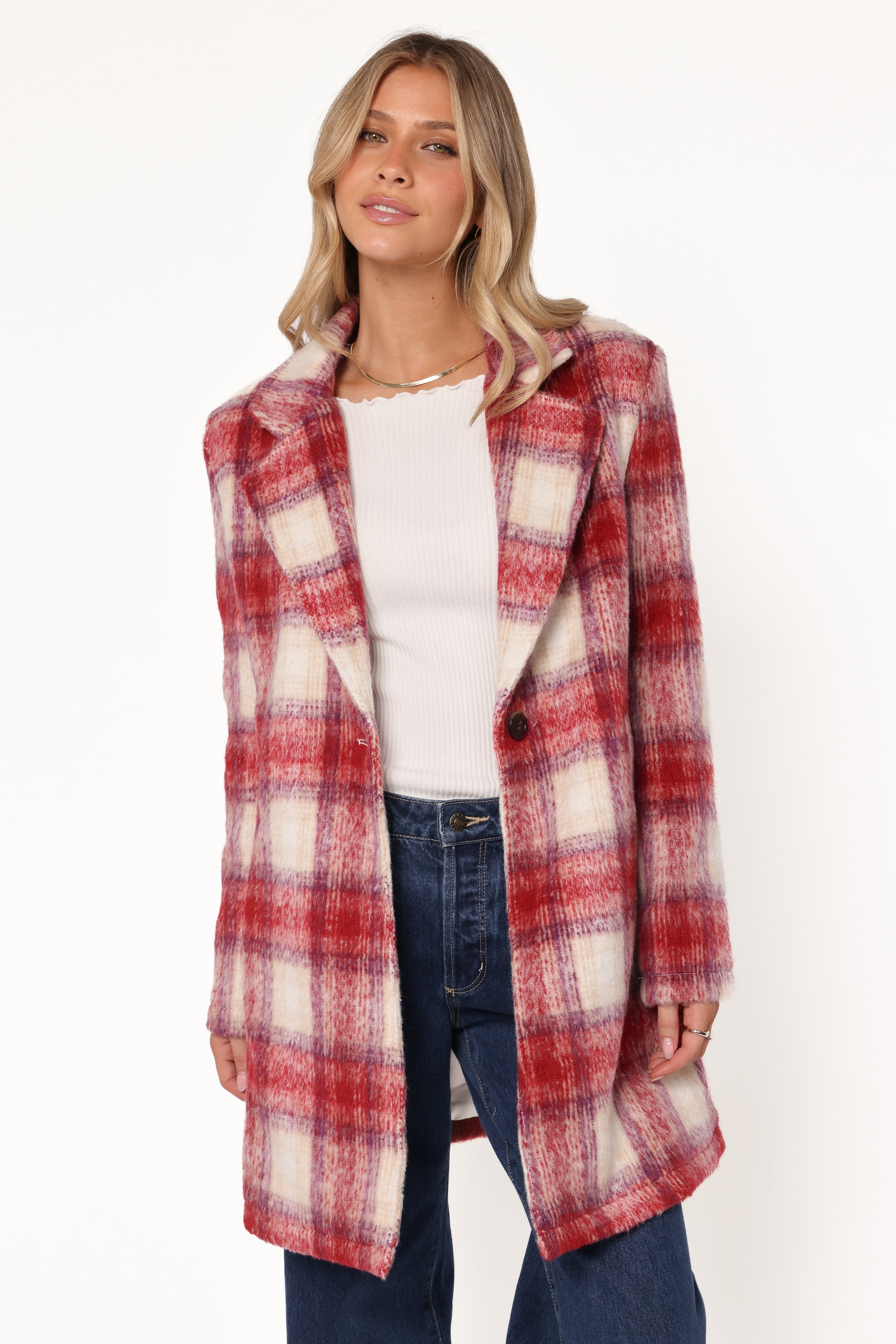 Travistine Long Plaid Coat - Pink