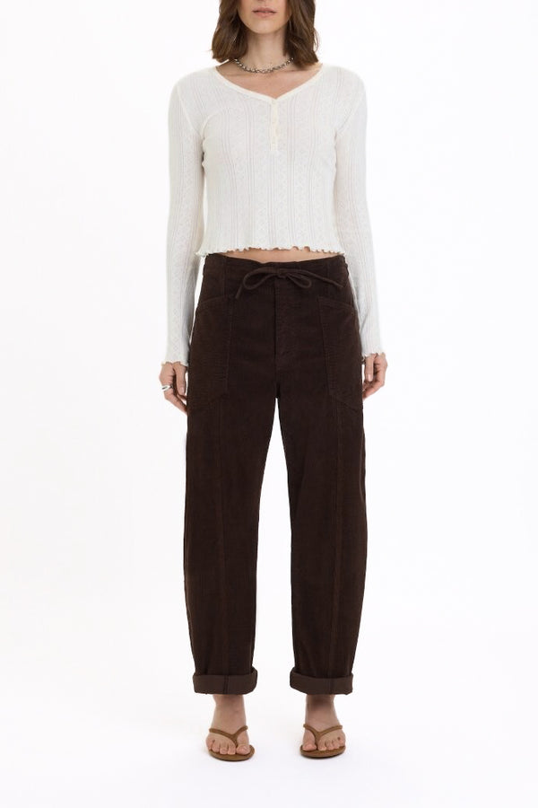 Daze Villa Drawstring Barrel Pants - Chocolate
