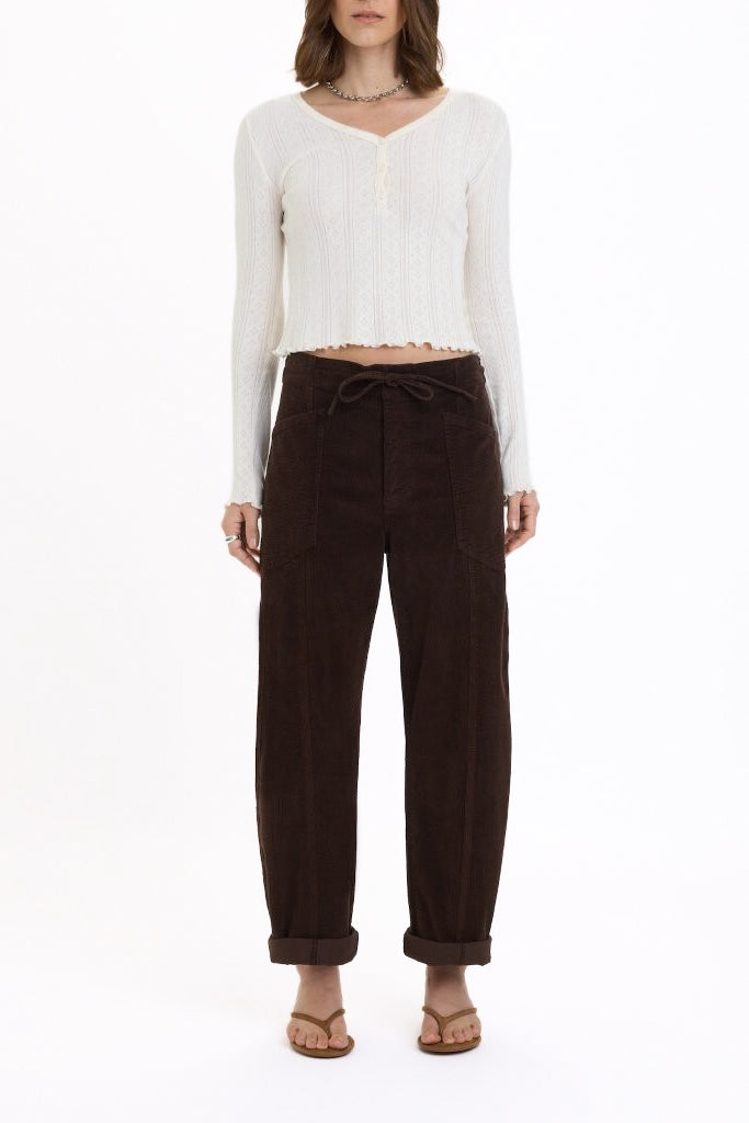 Daze Villa Drawstring Barrel Pants - Chocolate