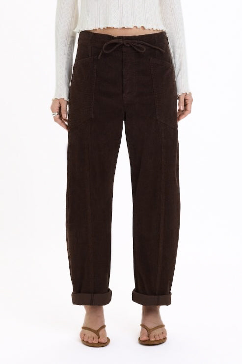Daze Villa Drawstring Barrel Pants - Chocolate