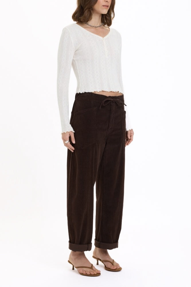 Daze Villa Drawstring Barrel Pants - Chocolate