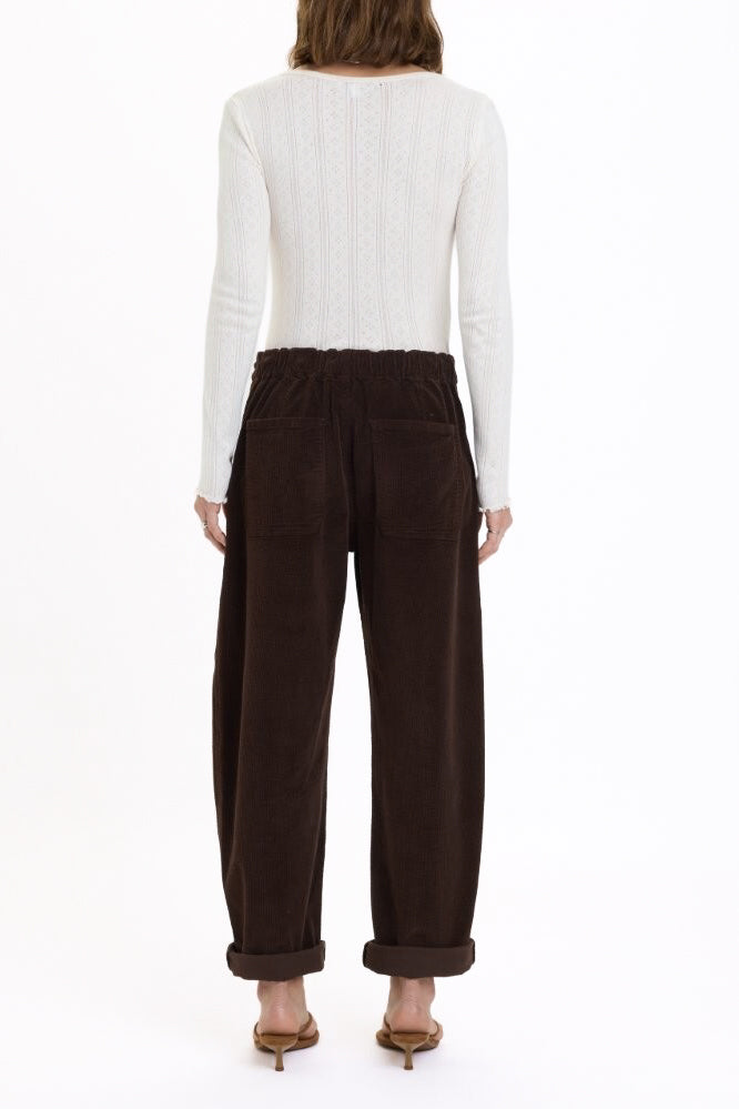Daze Villa Drawstring Barrel Pants - Chocolate