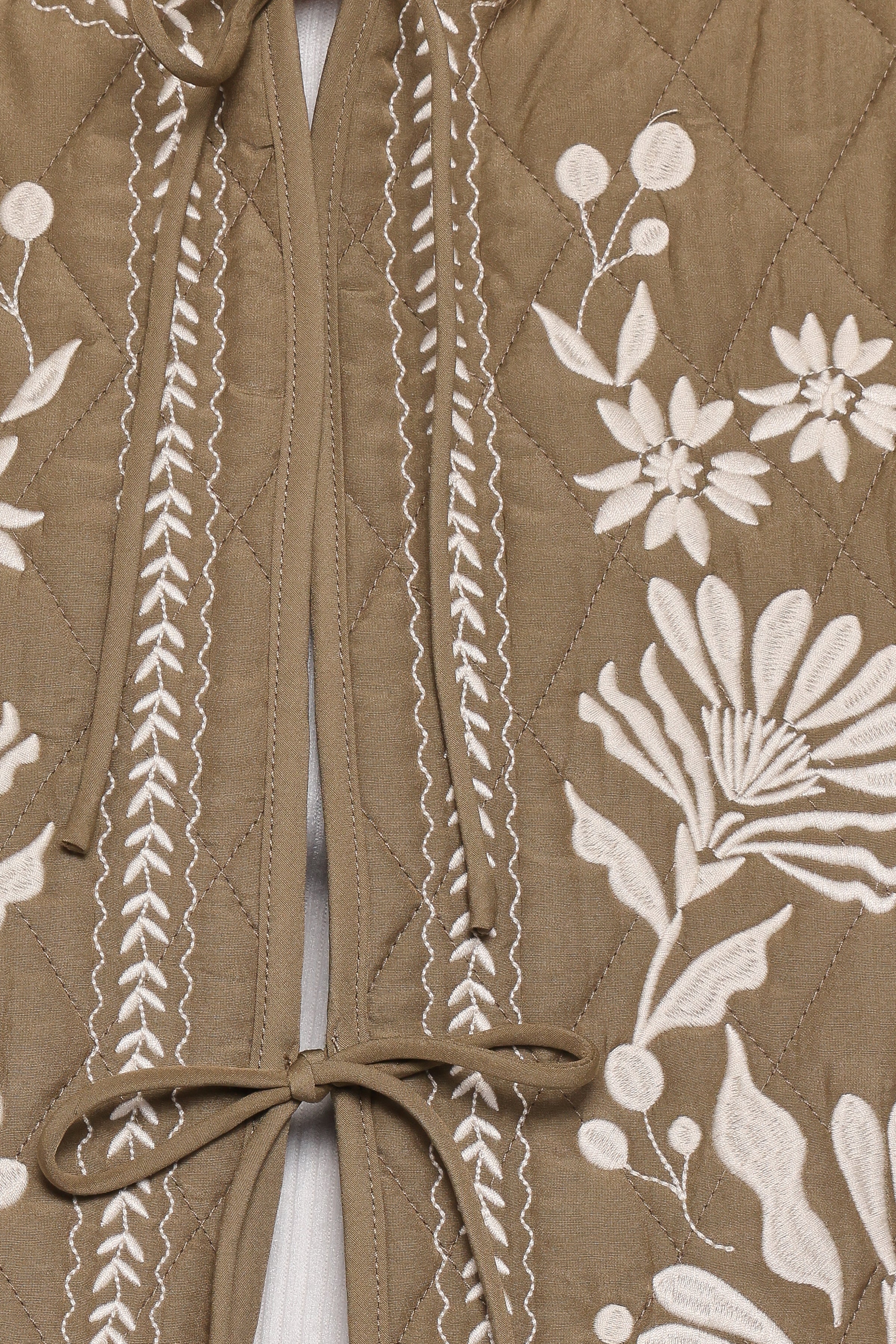 Vako Quilted Embroidered Jacket - Olive