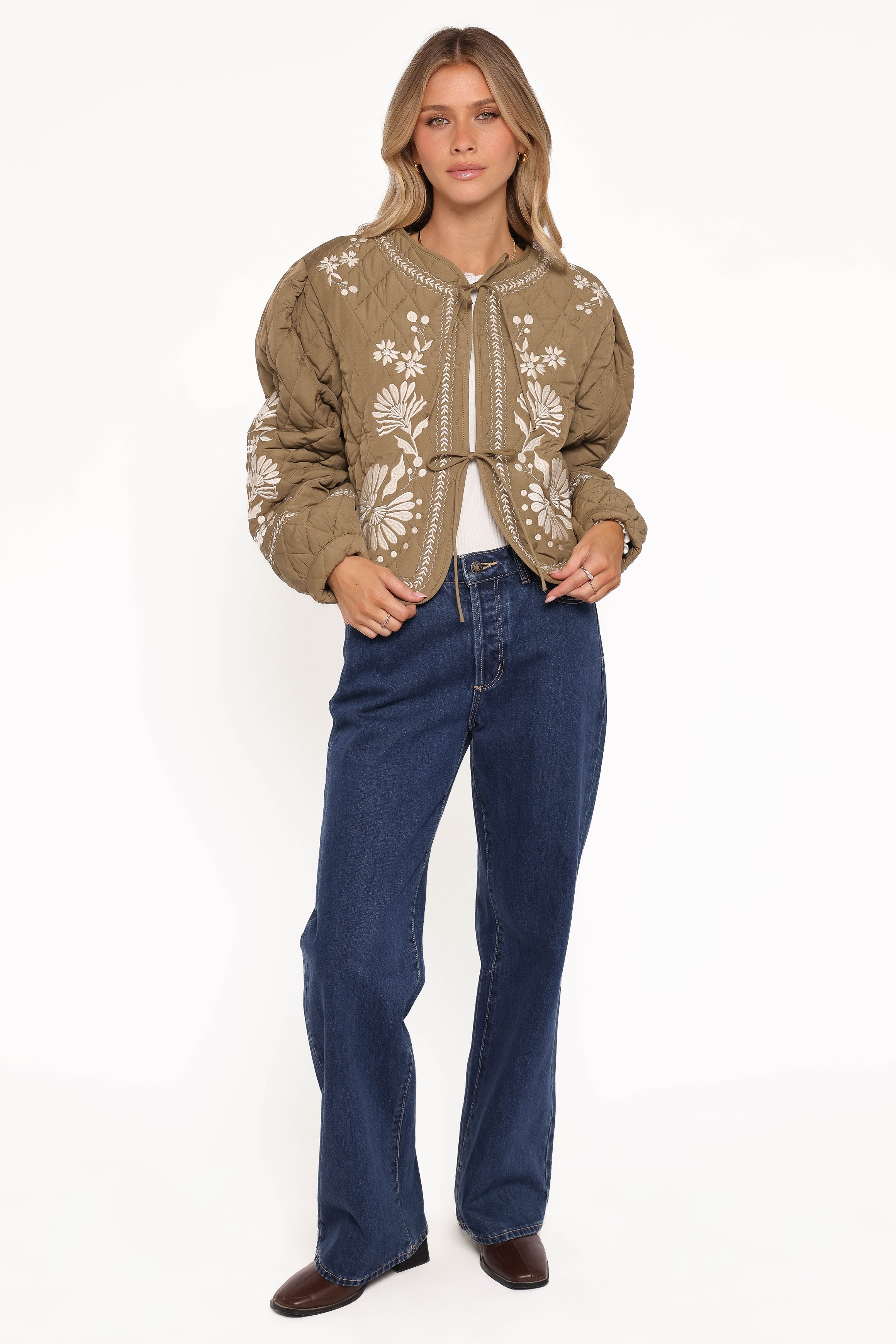 Vako Quilted Embroidered Jacket - Olive