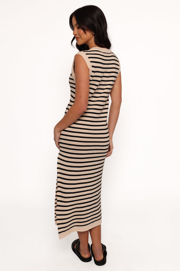 Vega Midi Dress - Black Stripe