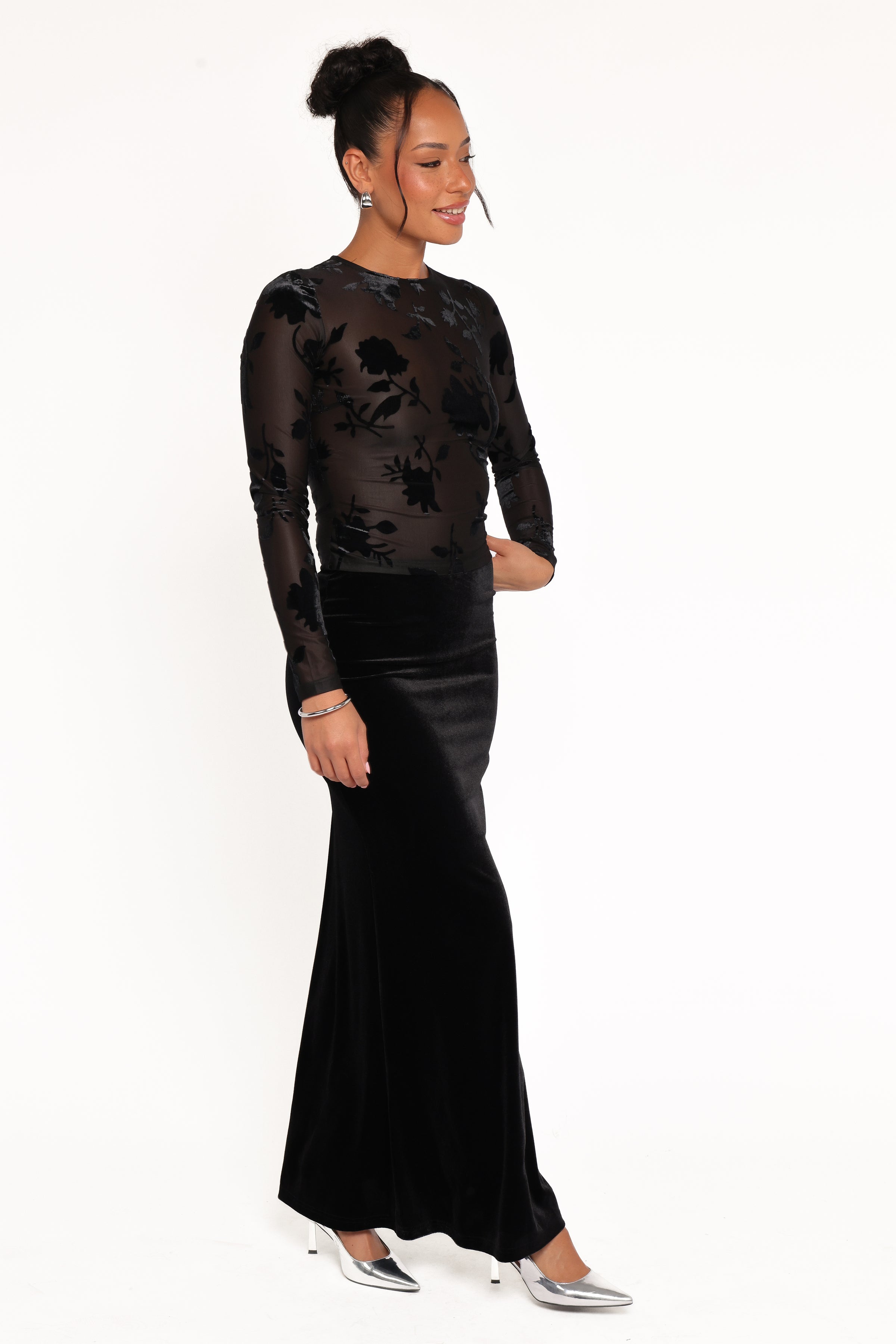 Velman Velvet Maxi Skirt - Black