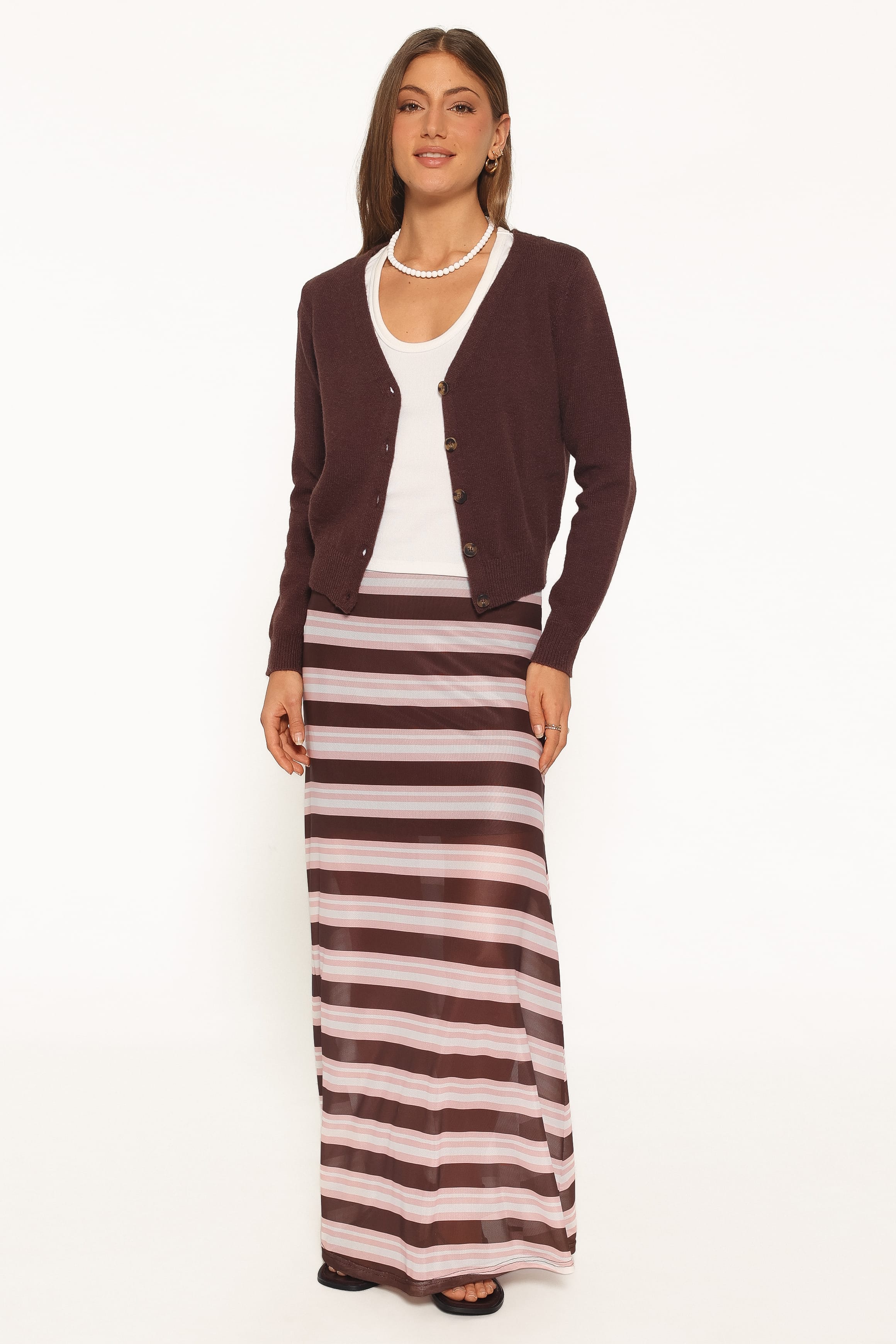 Veniza V Neck Cardigan - Brown