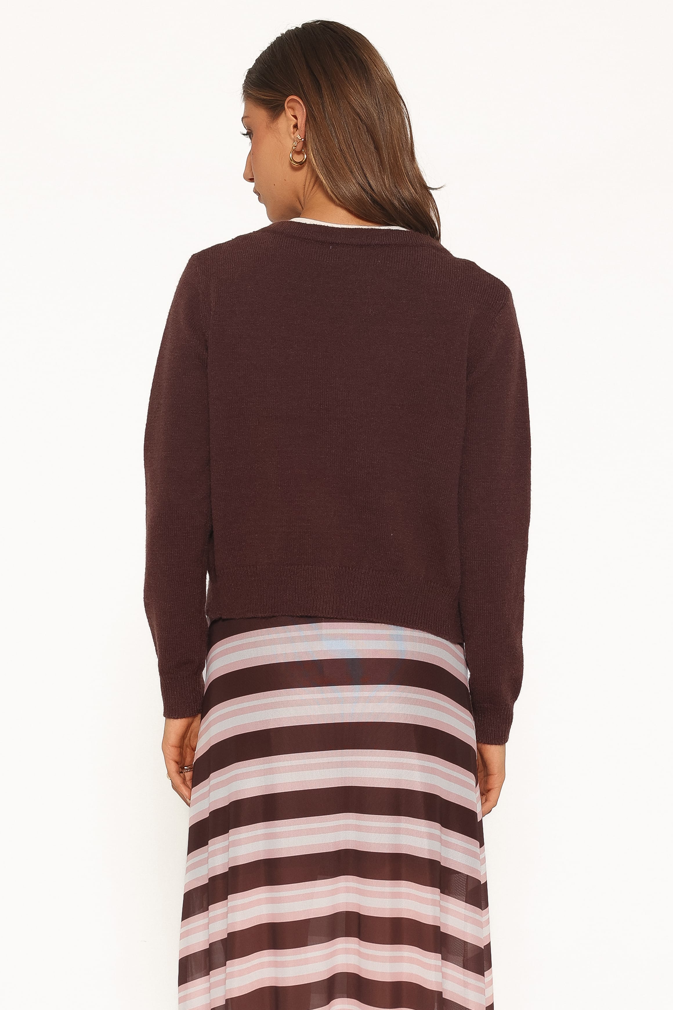 Veniza V Neck Cardigan - Brown