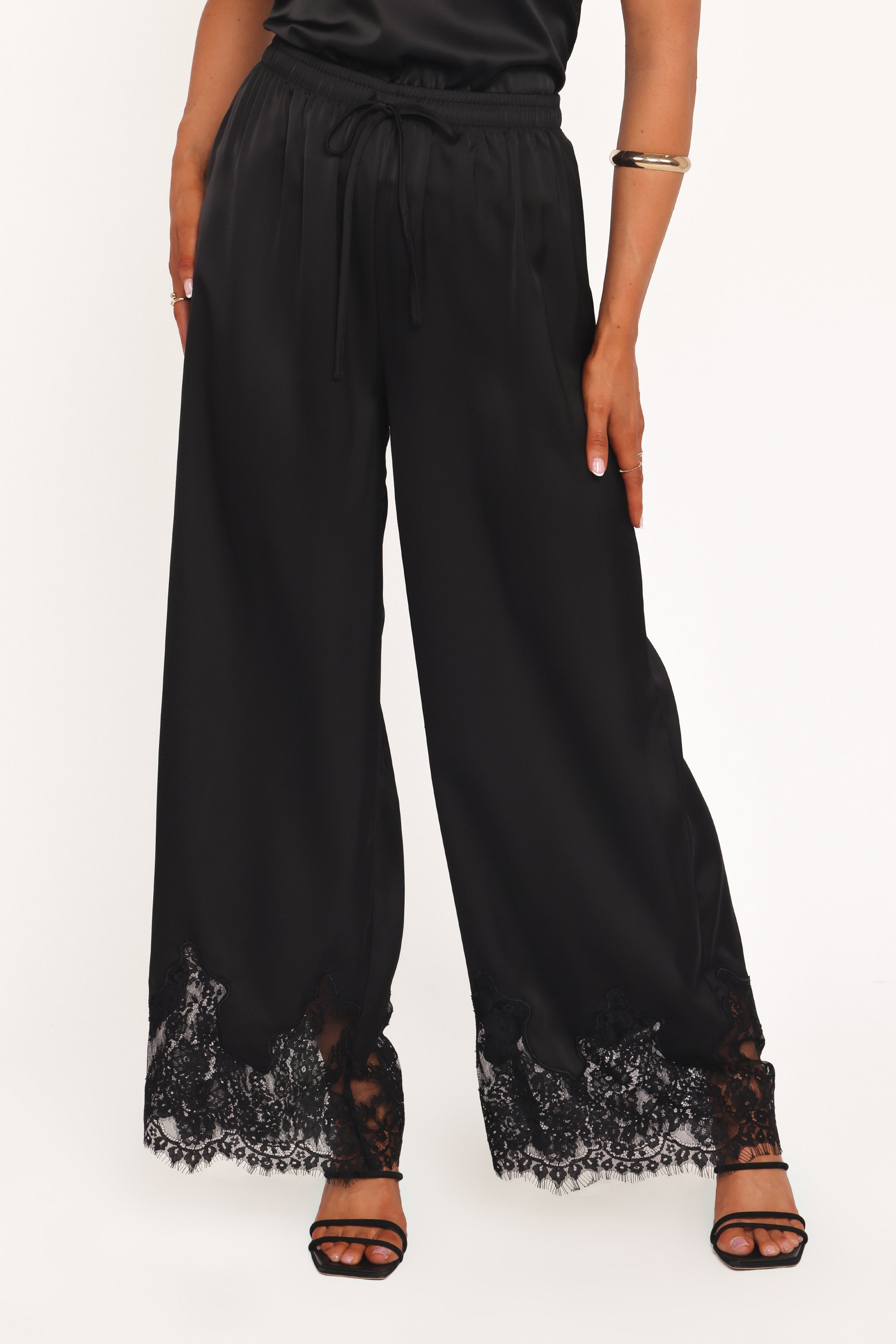 Viola Drawstring Wide Leg Pant - Black