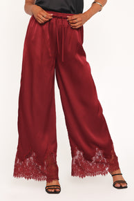 Viola Drawstring Wide Leg Pant - Wine