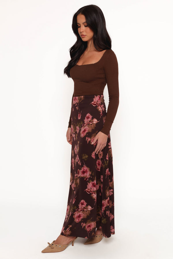 Vivie Midi Skirt - Chocolate Floral