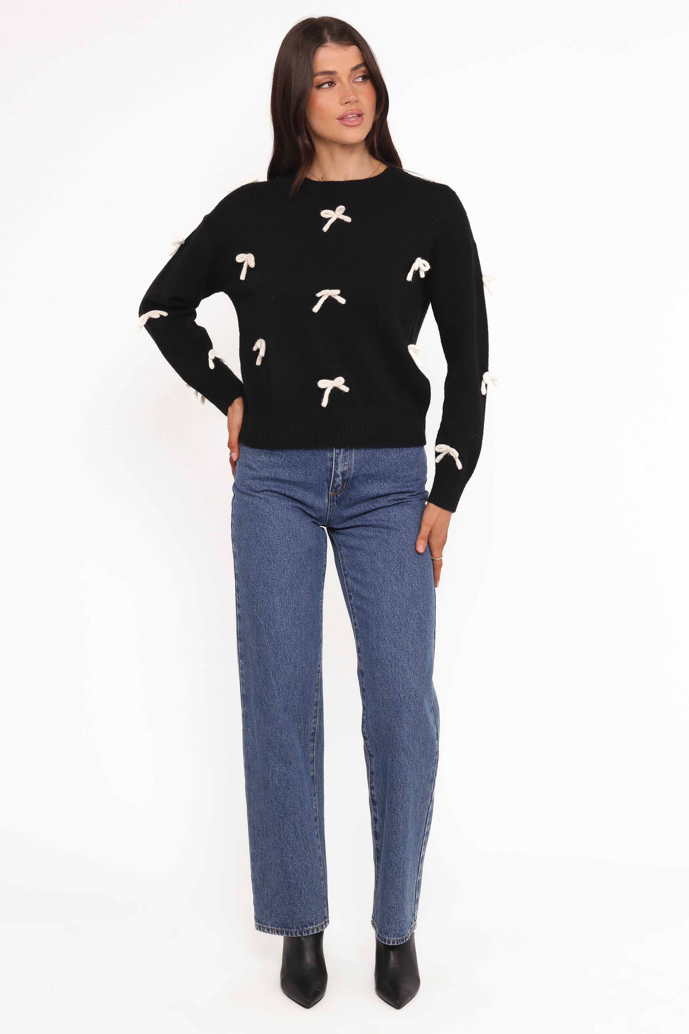 Voss Bow Knit Sweater - Black