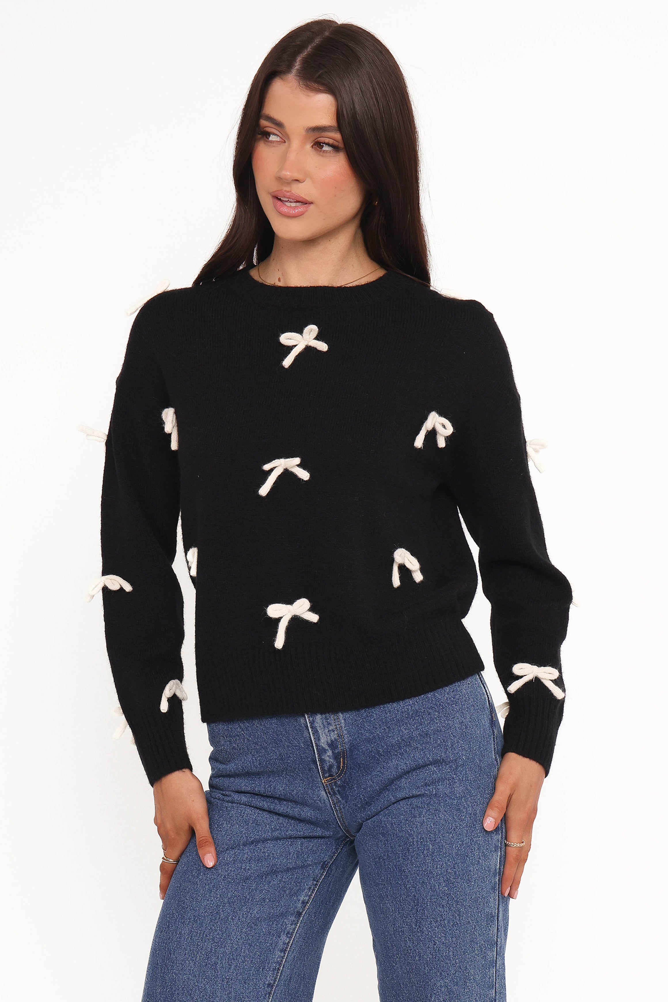 Voss Bow Knit Sweater - Black