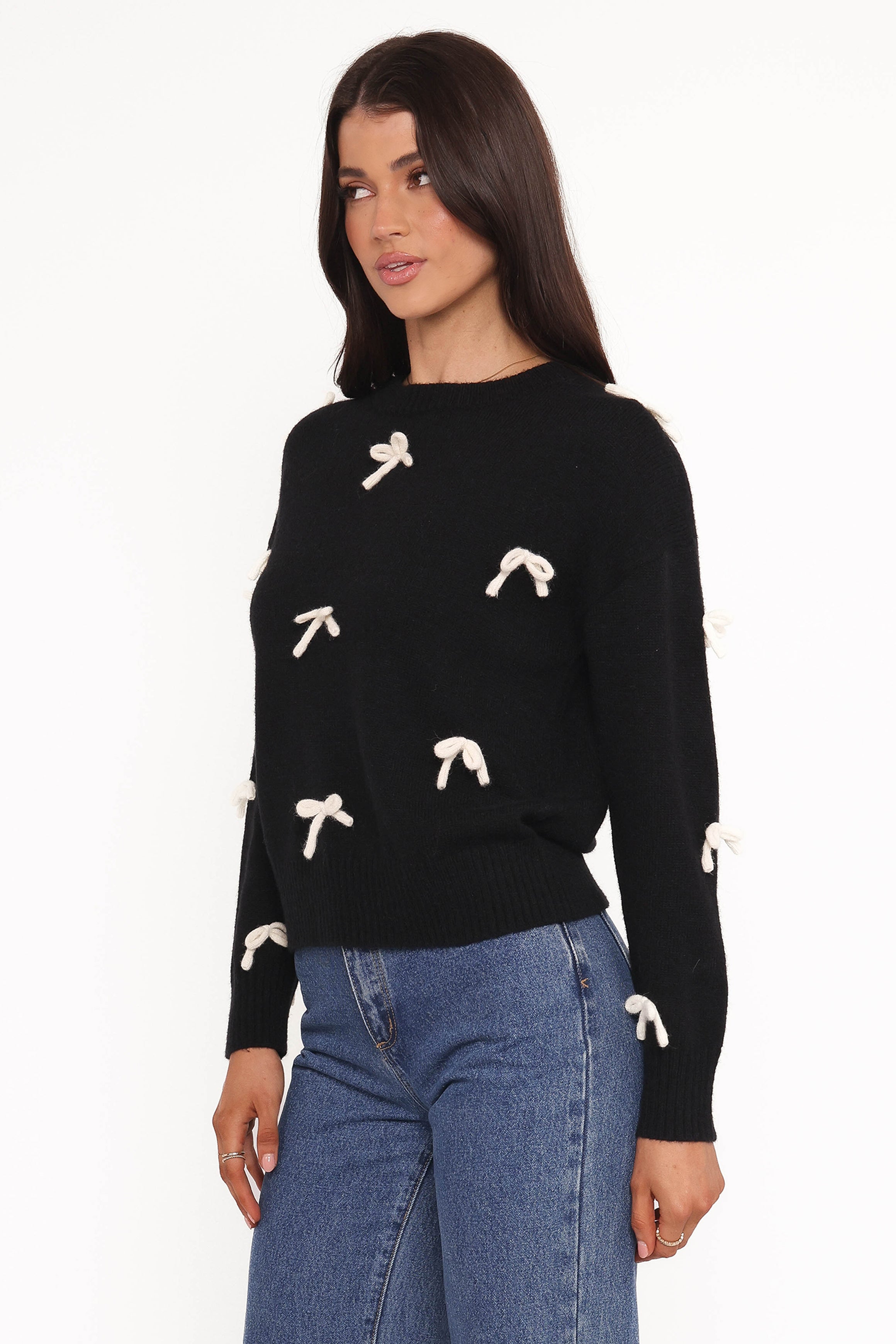 Voss Bow Knit Sweater - Black