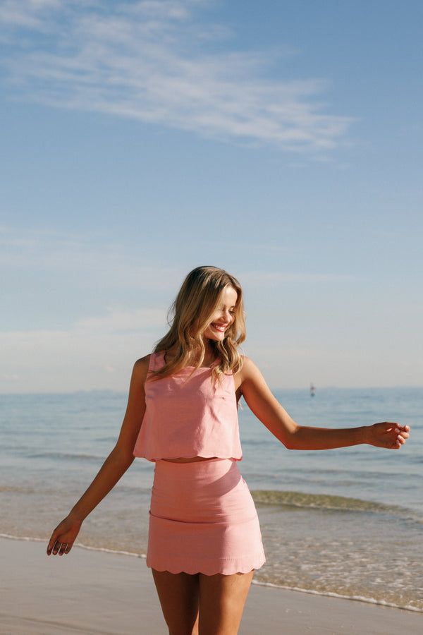 Wendie Scalloped Mini Skirt - Poppy Pink