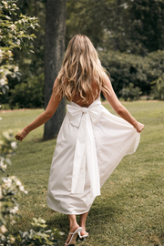 Annette Puff Sleeve Shirred Midi Dress - White