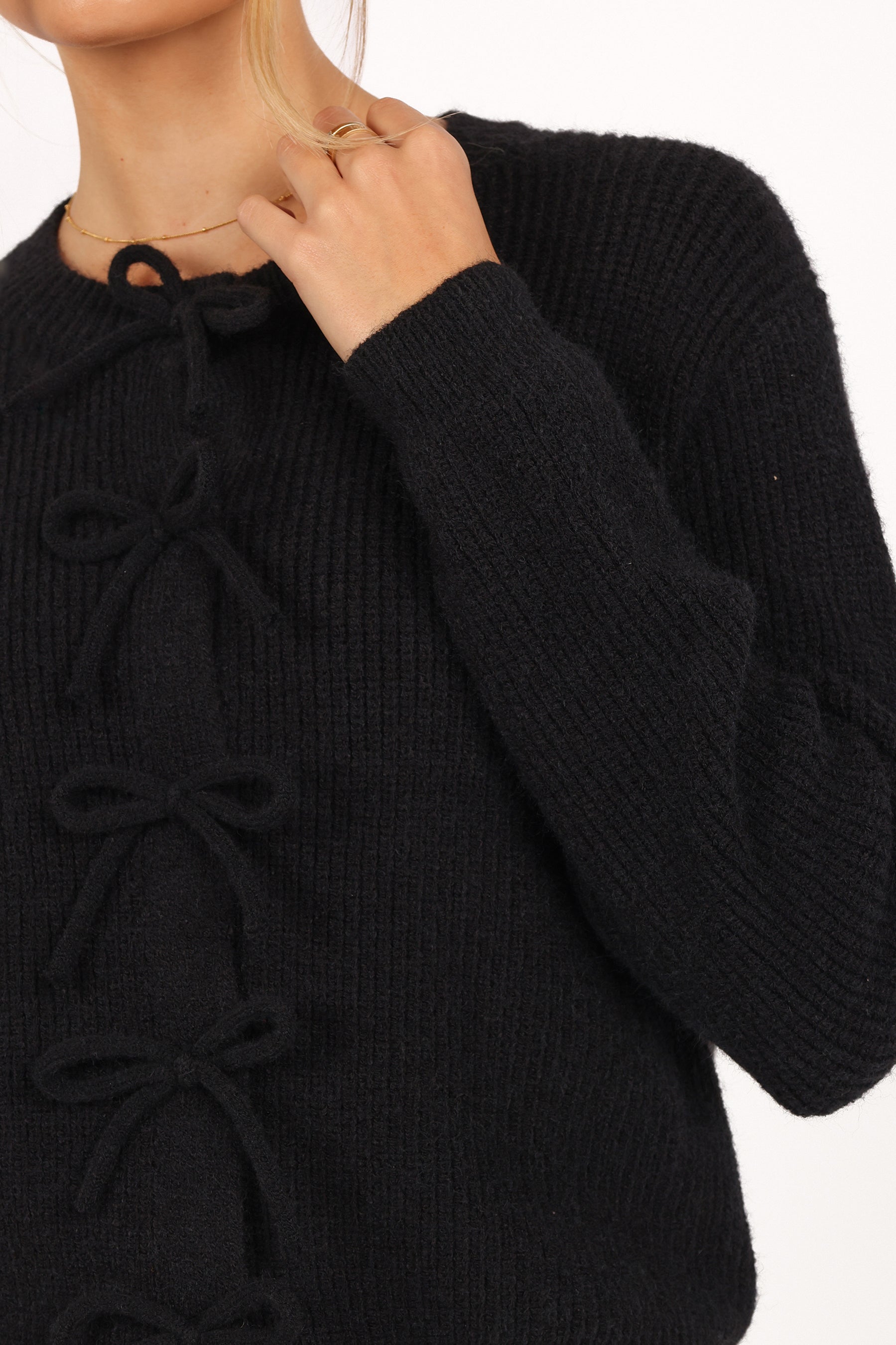 Black Pearl Bows Roses Black Open outlet Cardigan