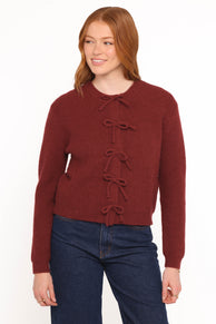 Wilde Bow Front Cardigan - Burgundy