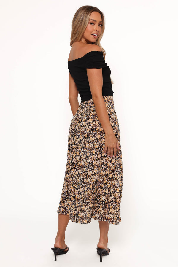 Willow Midi Skirt - Black Ditsy Floral