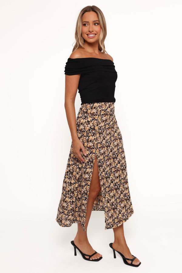 Willow Midi Skirt - Black Ditsy Floral