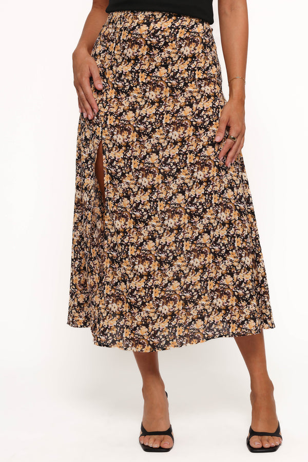 Willow Midi Skirt - Black Ditsy Floral