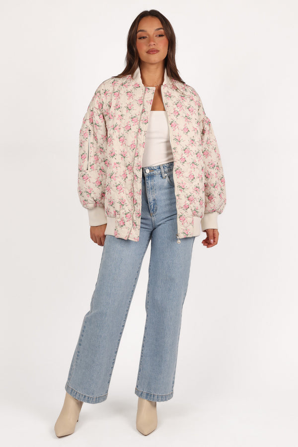 Yasmine Quilted Flower Jacket - Off White