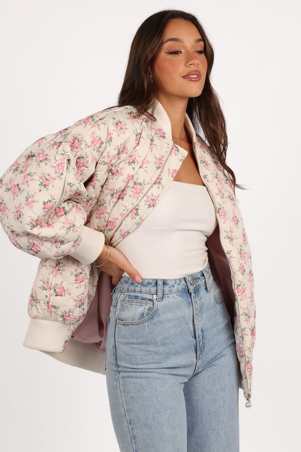 Yasmine Quilted Flower Jacket - Off White