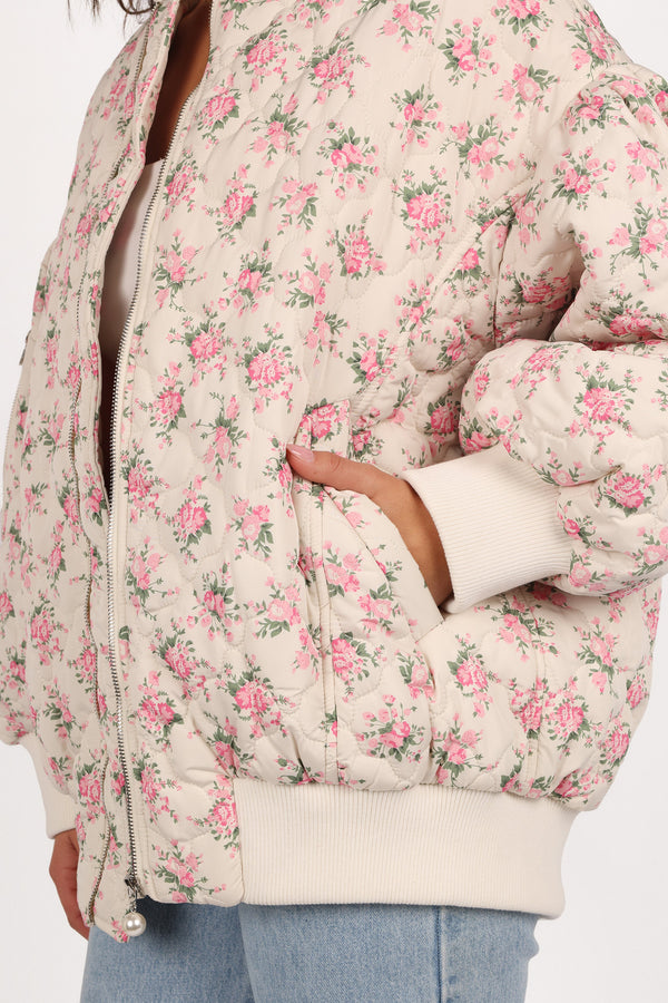 Yasmine Quilted Flower Jacket - Off White