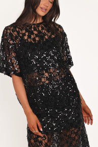 Yonder Sheer Lace Tee Top - Black