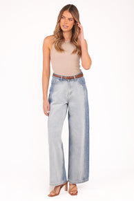 Yuri Wide Leg Jeans - Two Tone Blue