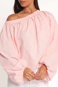 Zion Off Shoulder Long Sleeve Top - Pale Pink