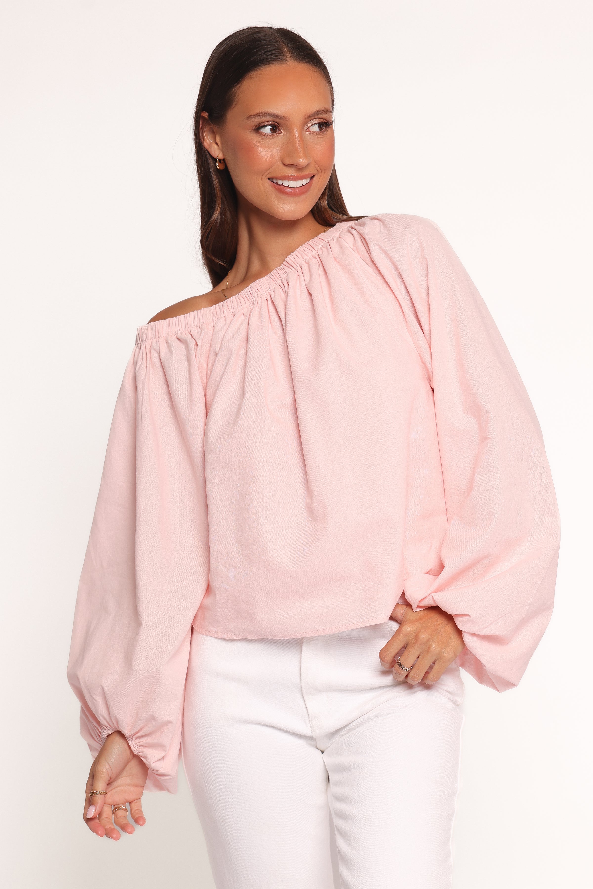 Zion Off Shoulder Long Sleeve Top - Pale Pink