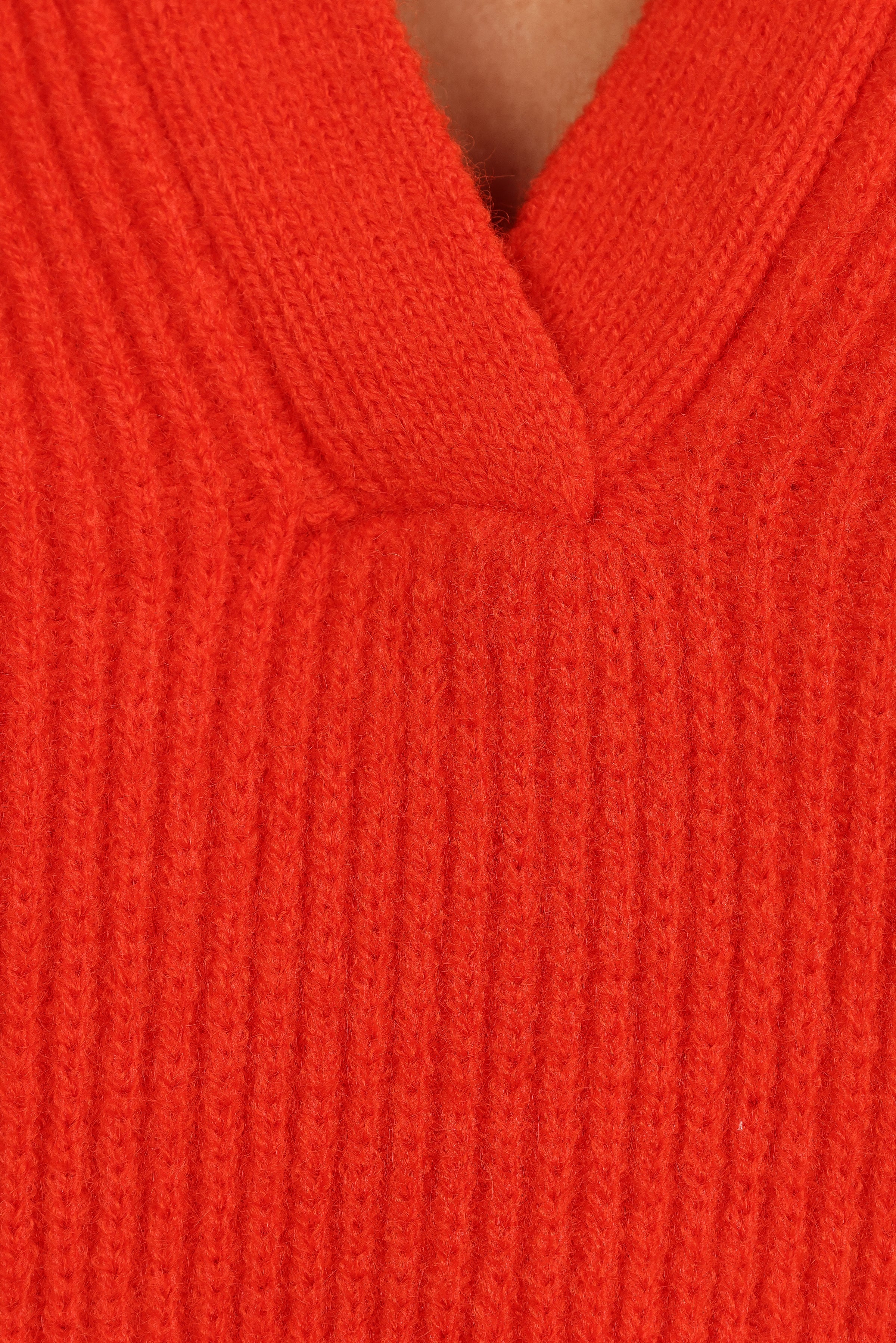 Zala Vneck Collar Knit Sweater - Red