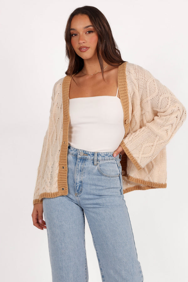 Zina Contrast Cardigan - Tan