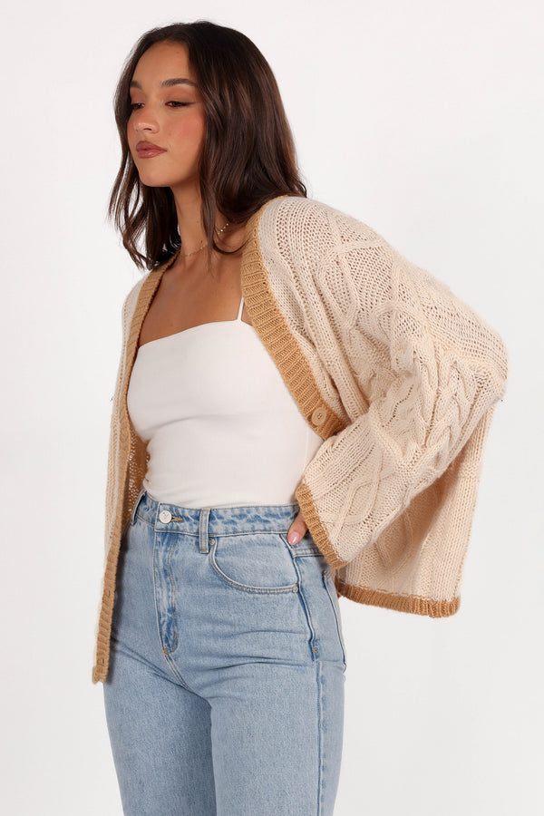 Zina Contrast Cardigan - Tan