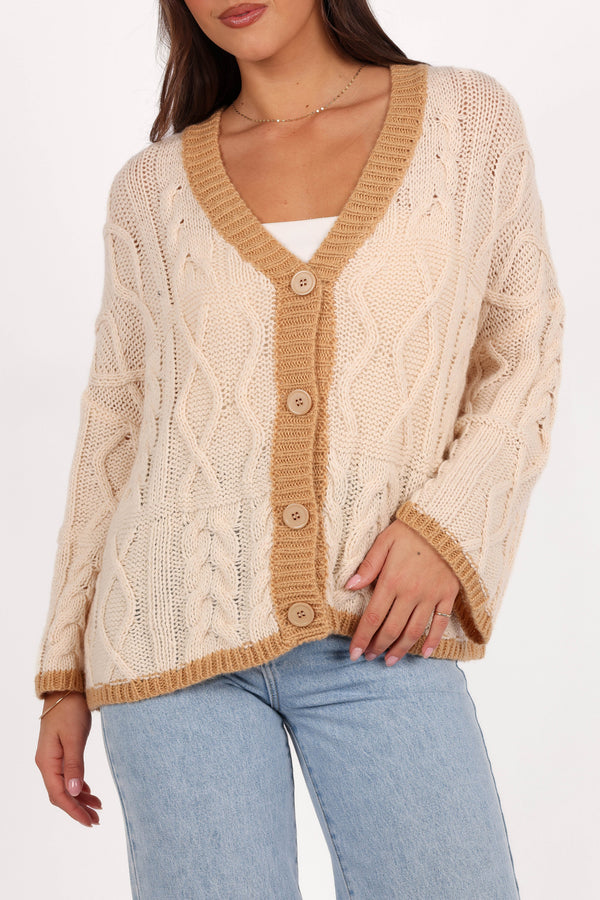 Zina Contrast Cardigan - Tan