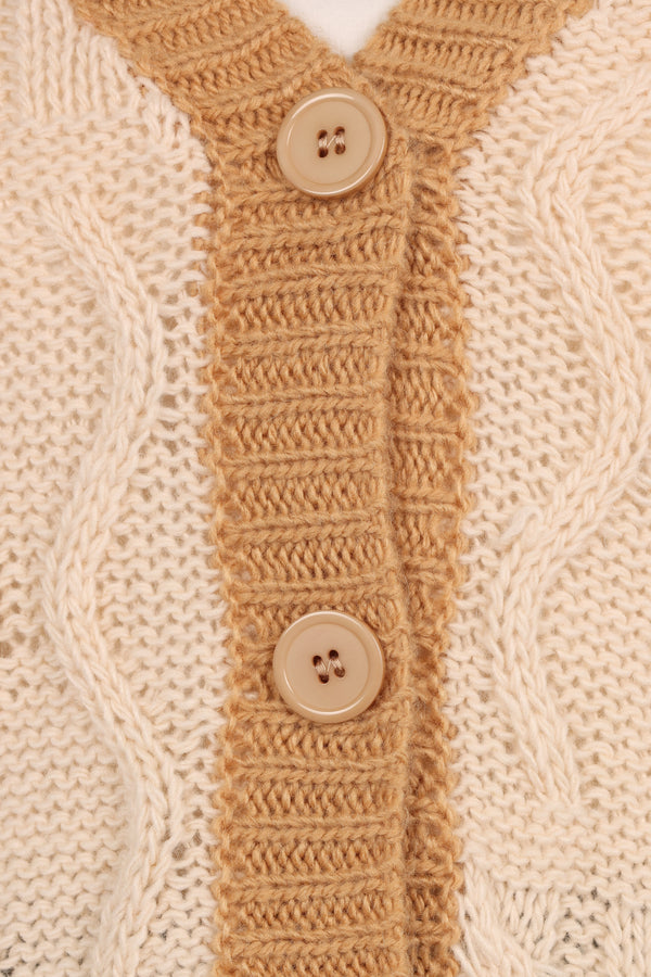 Zina Contrast Cardigan - Tan